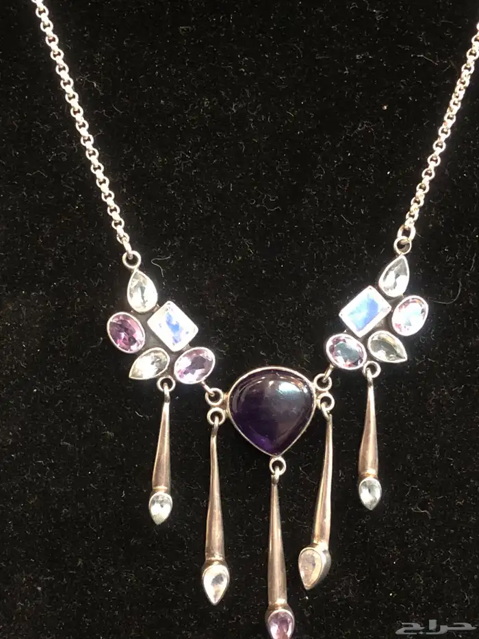 عقد قلادة فضة  استرليني بمجموعة مختلفة من الأحجار الكريمة 7