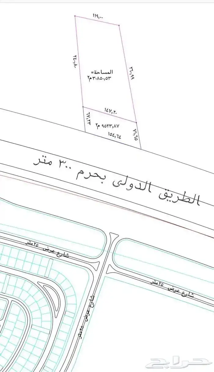 فرصة إستثمارية أرض للبيع بالطريق الدولي قرب المطار الجديد 2