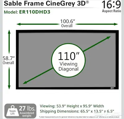 شاشة بروجكتر ماركة Elite screen احترافيه للسينما 110 بوصه 1
