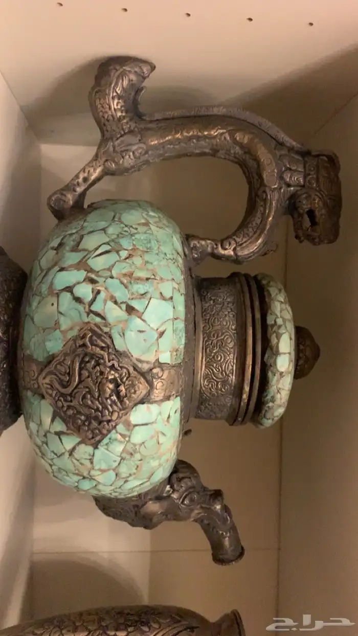 انتيك فازات برونز فيروزي اللون ابريق قديم 0