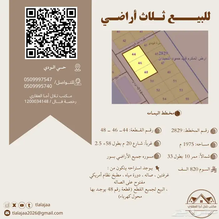للبيع ثلاث اراضي بمخطط اليمامه 1