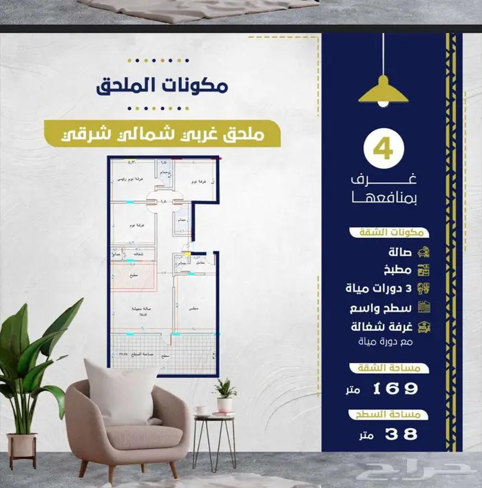 ملحق روف 4 غرف جاهز إفراغ فوري من المالك مباشره 2
