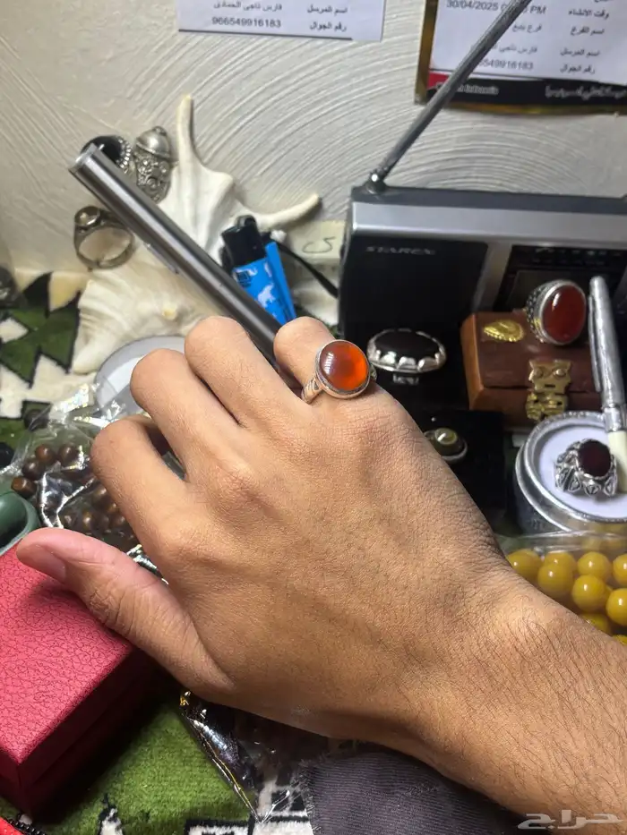 خاتم عقيق يماني صياغه ملكيه فضه عيار 925 6