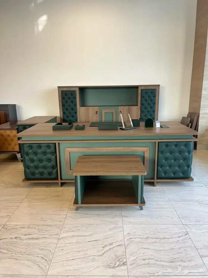 مكتب طقم فخم جلد اخضر و مكاتب حق غرفة مدير كبير و كراسي 0