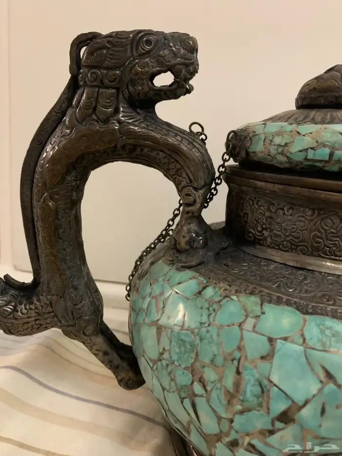 انتيك فازات برونز فيروزي اللون ابريق قديم 3