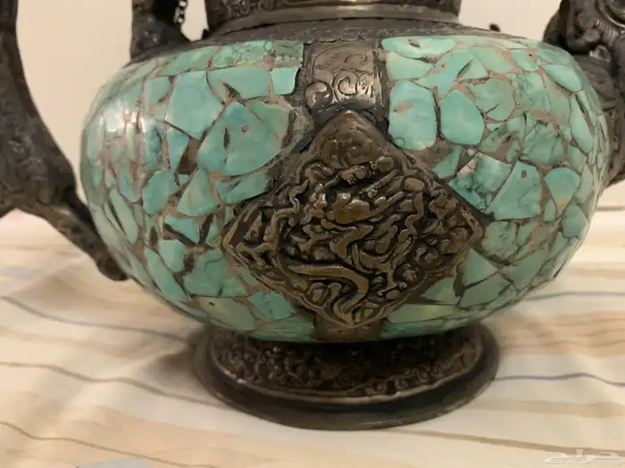 انتيك فازات برونز فيروزي اللون ابريق قديم 4