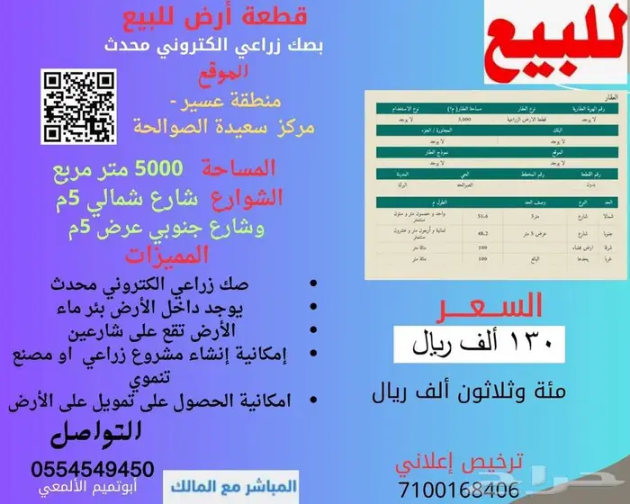 قطعة أرض للبيع بصك زراعي محدث 0
