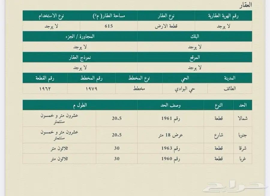 للبيع ارض بصك الكتروني شمال الطائف ب 220 الف 0
