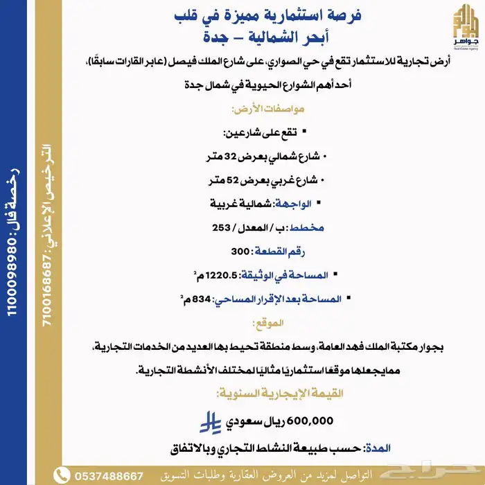 أرض تجارية للاستثمار في جدة أبحر الشمالية 1