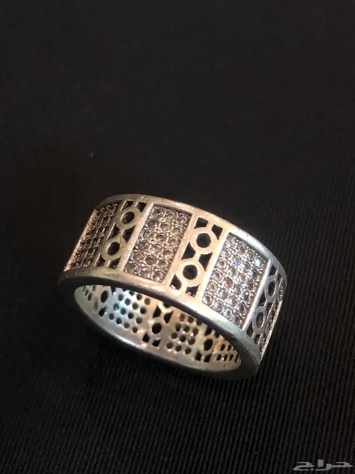 خاتم دبلة فضة مختوم مرصع بحجر زركون طبيعي 2