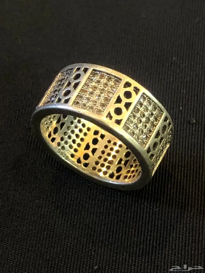 خاتم دبلة فضة مختوم مرصع بحجر زركون طبيعي 8