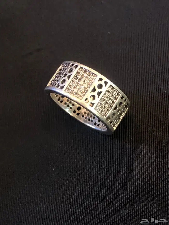 خاتم دبلة فضة مختوم مرصع بحجر زركون طبيعي 0