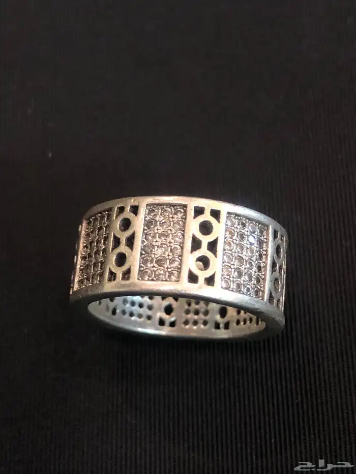 خاتم دبلة فضة مختوم مرصع بحجر زركون طبيعي 14