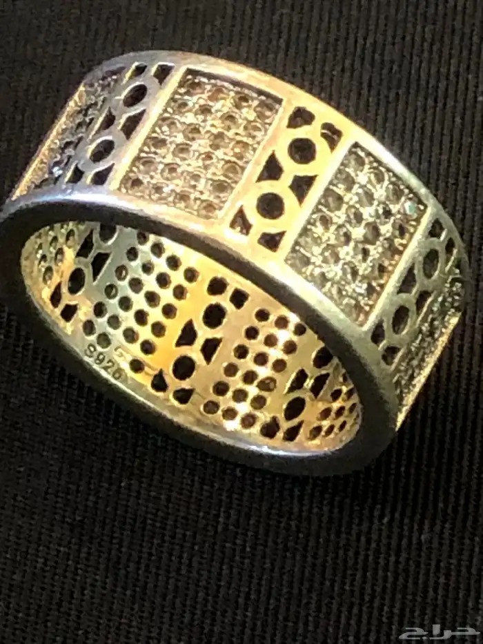 خاتم دبلة فضة مختوم مرصع بحجر زركون طبيعي 9