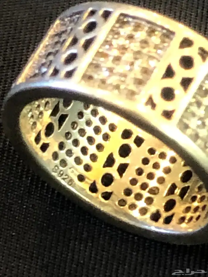 خاتم دبلة فضة مختوم مرصع بحجر زركون طبيعي 7