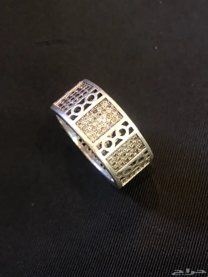 خاتم دبلة فضة مختوم مرصع بحجر زركون طبيعي 1