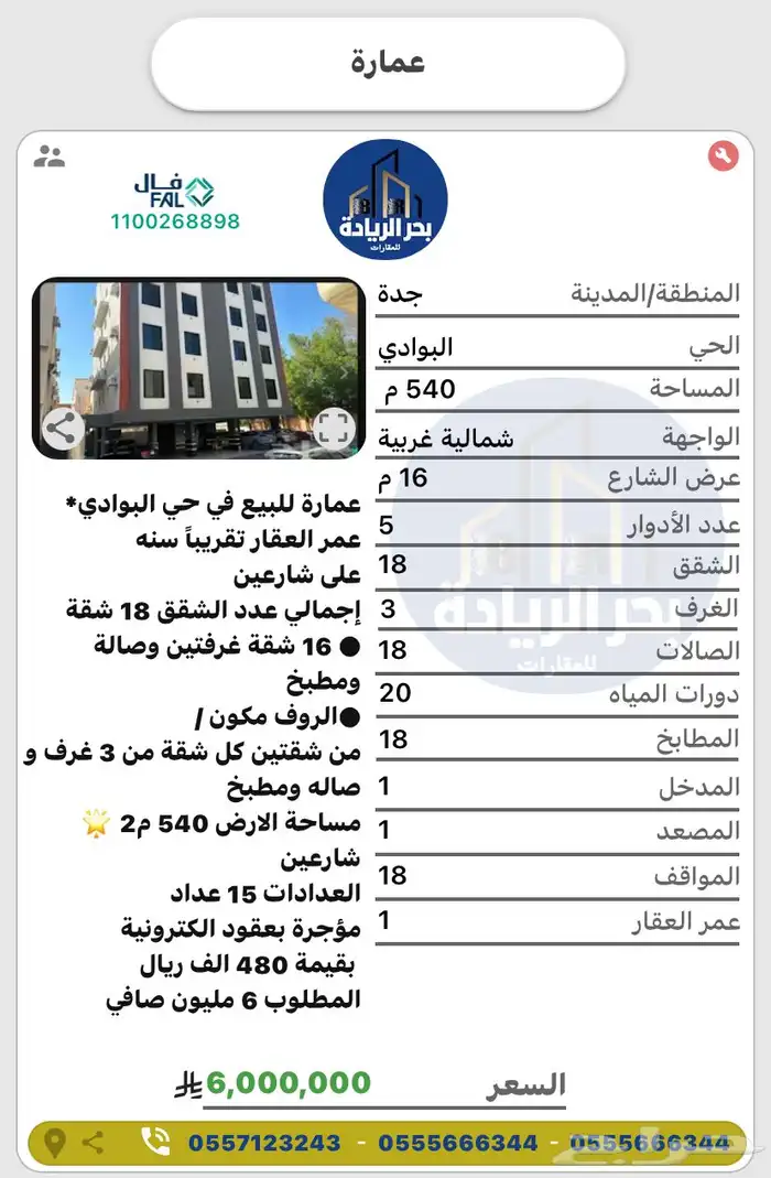 عمارة جديدة للبيع حي البوادي 0