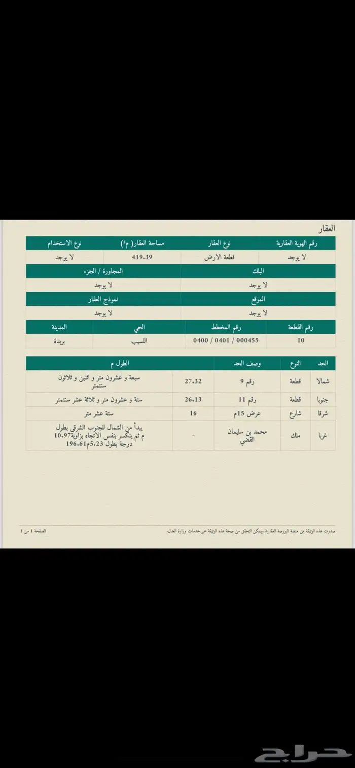 ارض للبيع 420 م من المالك العريمضي ب 140 الف 0