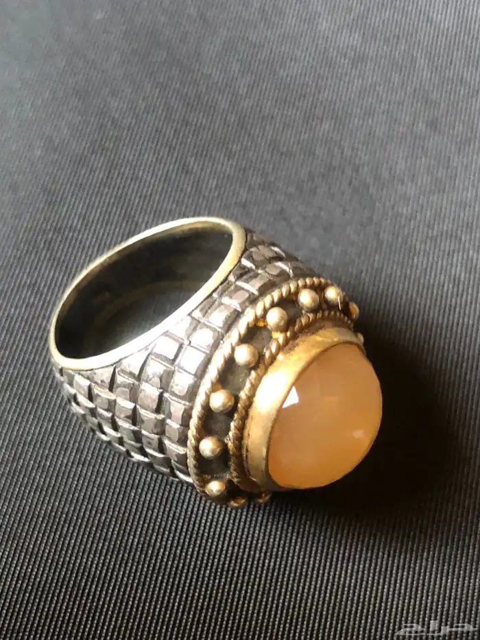 خاتم فخم فضة مختوم  بحجر مشمشي  وزن ثقيل 8