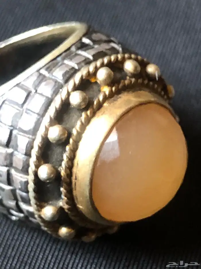 خاتم فخم فضة مختوم  بحجر مشمشي  وزن ثقيل 4