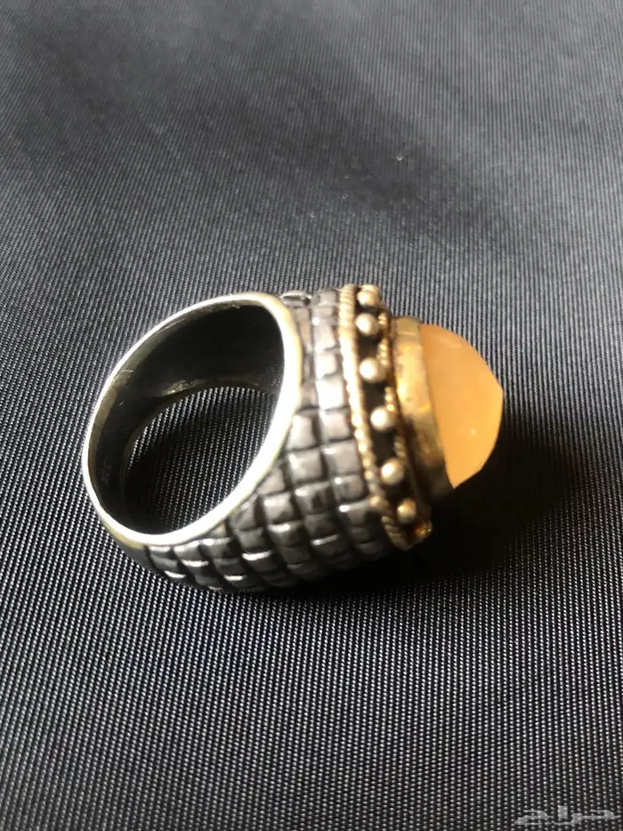 خاتم فخم فضة مختوم  بحجر مشمشي  وزن ثقيل 14