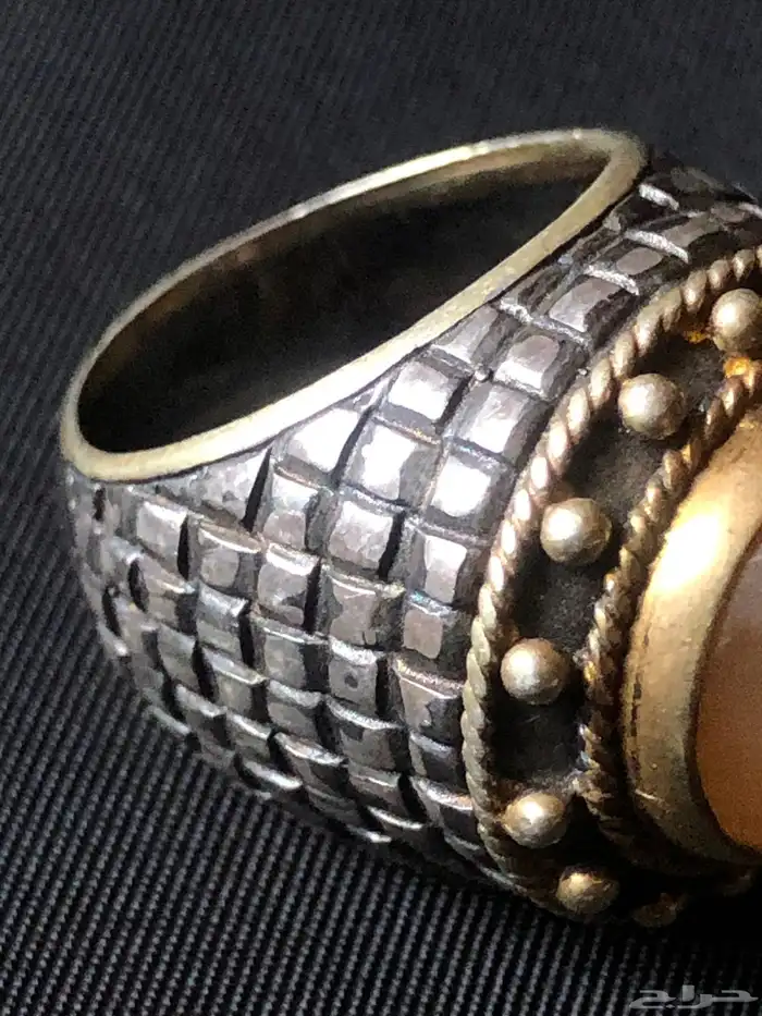 خاتم فخم فضة مختوم  بحجر مشمشي  وزن ثقيل 5