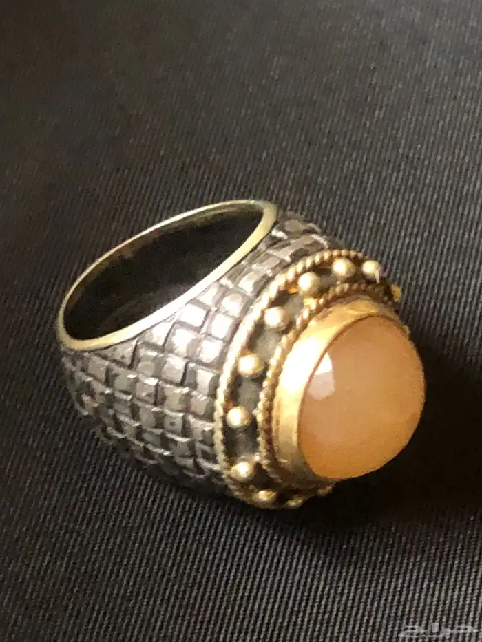خاتم فخم فضة مختوم  بحجر مشمشي  وزن ثقيل 0