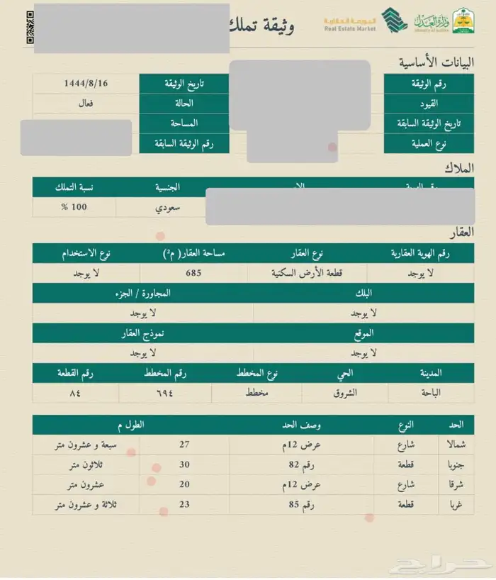 ارض للبيع مدينة الباحة مخطط الشروق رقم 84(طريق الملك فهد) 5
