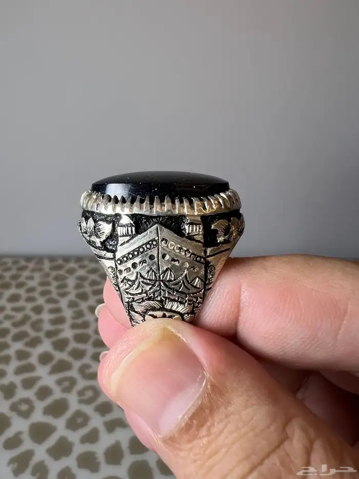 خاتم فضة بصياغة الحرمين الشريفين وحجر النجوم 1