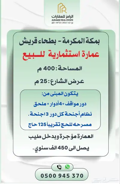 عمارة استثمارية بحي بطحاء قريش للبيع دخل يصل الى 450 الف . 0