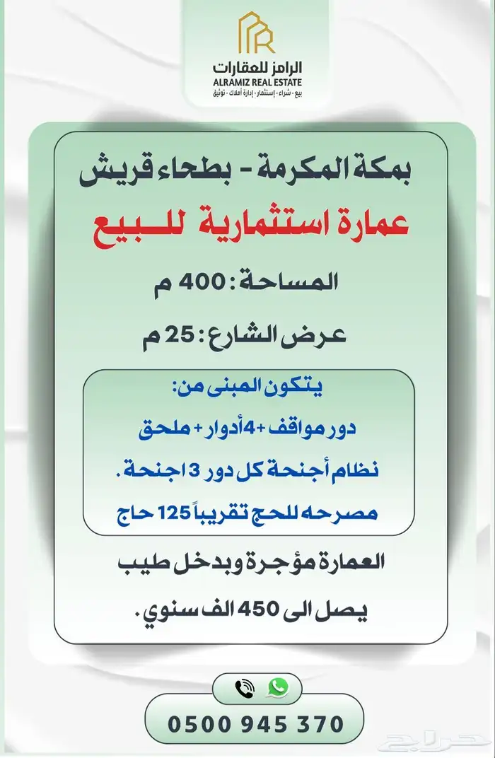 عمارة استثمارية بحي بطحاء قريش للبيع دخل يصل الى 450 الف . 0