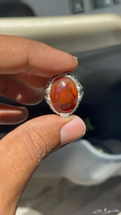 خاتم كبدي مجزع مزعفر راهي بصياغة عارف 1