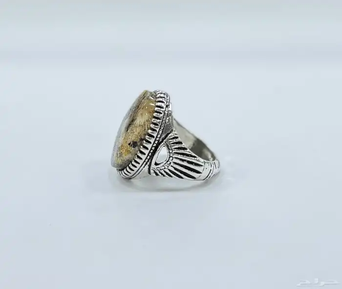 (داخل جدة)خاتم عقيق يماني مشهد طبيعي فضة تراثية مقاس 7 1
