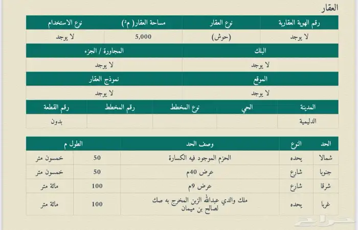 للبيع ارض تجارية مساحتة 5000 بالدليمية 0