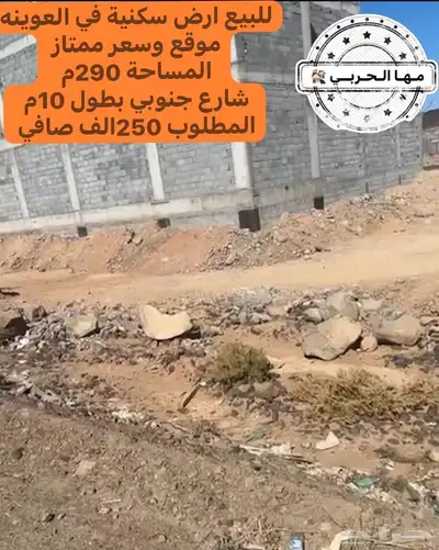 للبيع ارض سكنية مفروزة في العوينه 250الف 0
