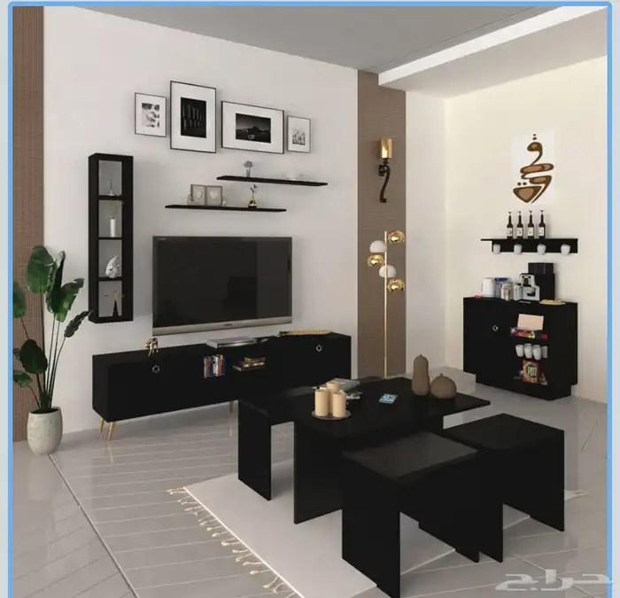 طقم طاولات مع طاولة تلفزيون اسود فخم 5