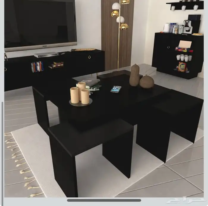 طقم طاولات مع طاولة تلفزيون اسود فخم 0