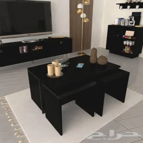 طقم طاولات مع طاولة تلفزيون اسود فخم 8
