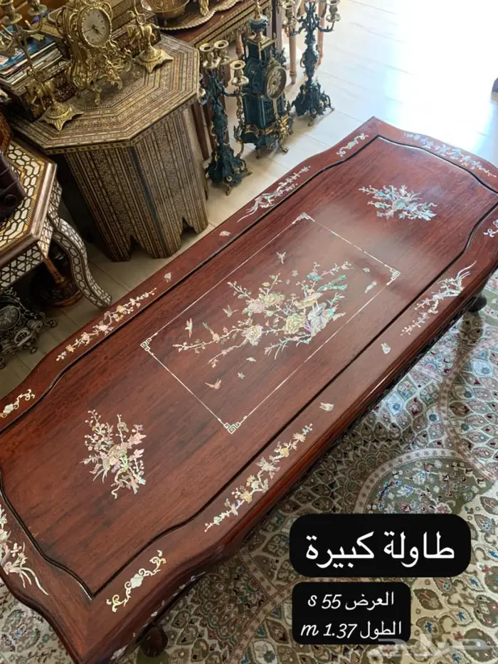 طقم كنب انتيك صيني فكتوري عريق مطعم بالصدف على خشب الورد 14