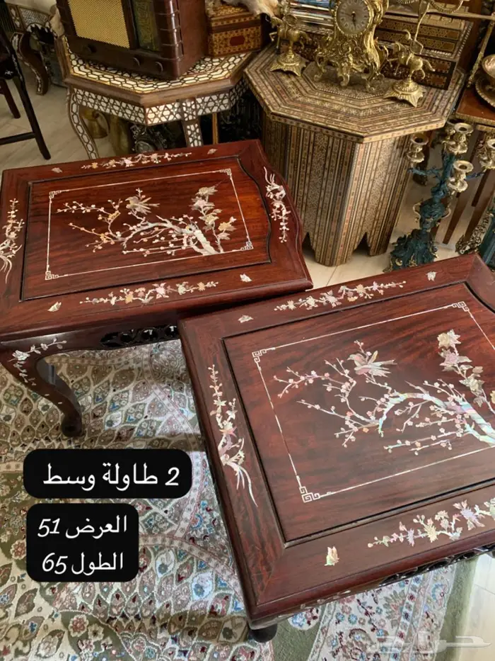 طقم كنب انتيك صيني فكتوري عريق مطعم بالصدف على خشب الورد 17