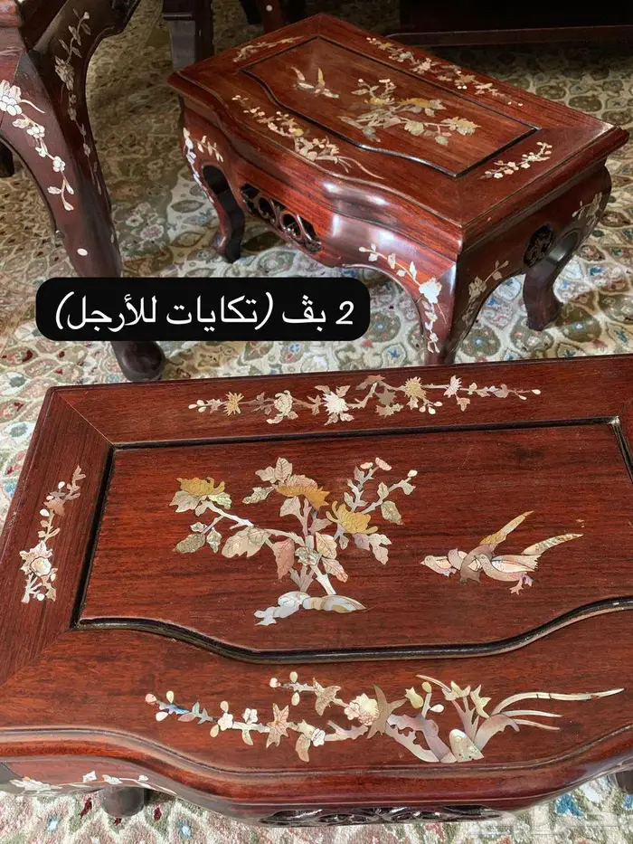 طقم كنب انتيك صيني فكتوري عريق مطعم بالصدف على خشب الورد 21