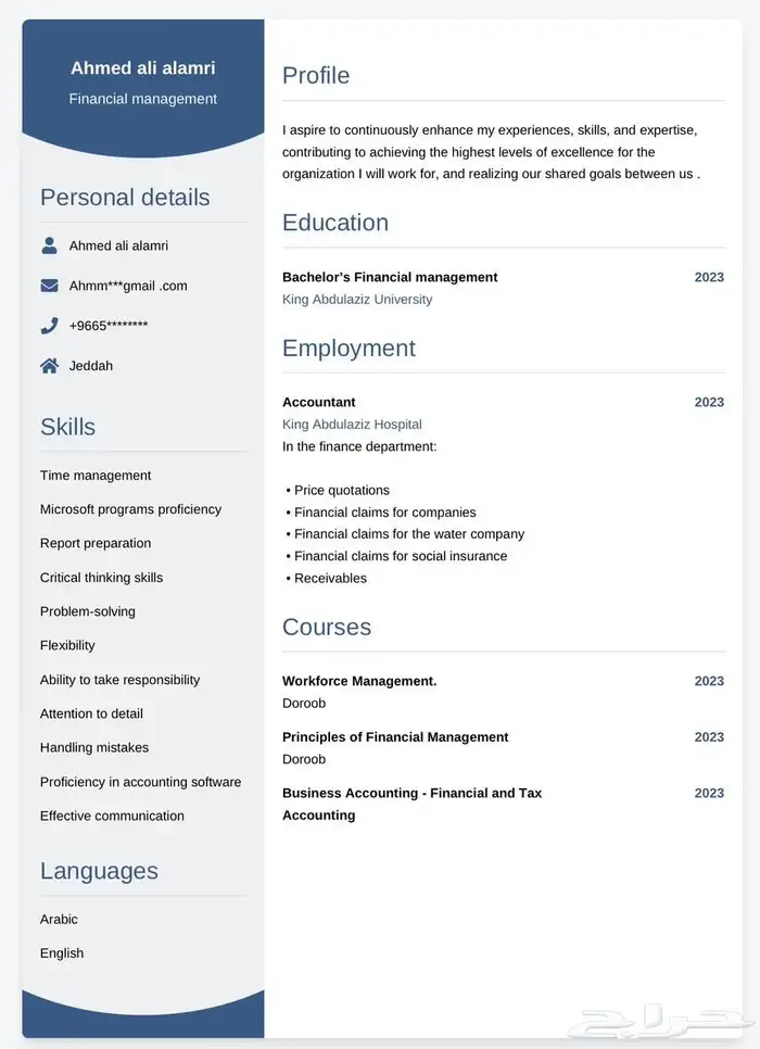 سيرة ذاتية احترافيةATS الاكثر طلب بسوق العمل 1