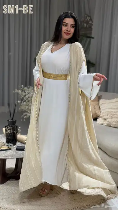 فستان العيد قطعتين تطريز كرستال حزام جلابيه 0