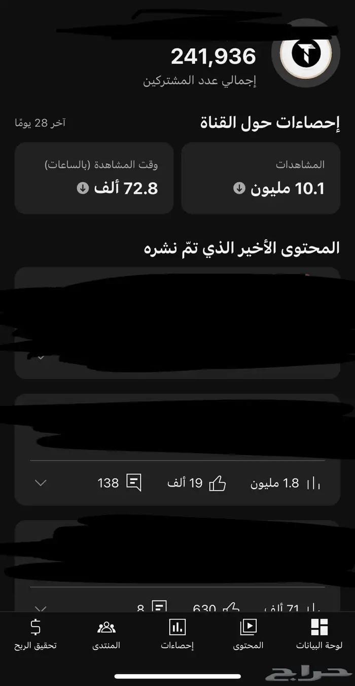 قناة يوتيوب فيها 241 الف 0
