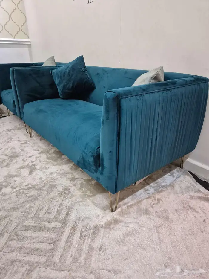 للبيع طقم كنب مستعمل بحاله ممتازة   شمواه اخضر غامق 3