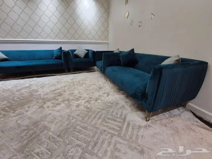 للبيع طقم كنب مستعمل بحاله ممتازة   شمواه اخضر غامق 1