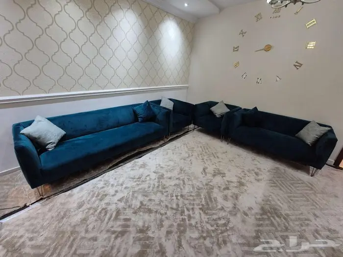 للبيع طقم كنب مستعمل بحاله ممتازة   شمواه اخضر غامق 2