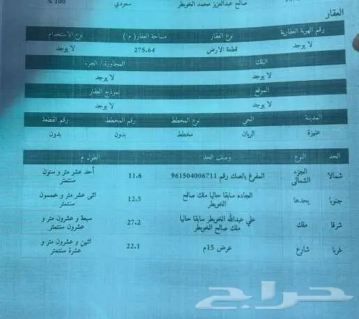 للبيع أرض سكنيه بحي الريان بعنيزة 1