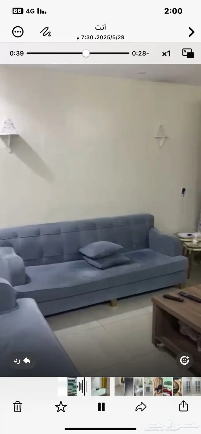 طقم كنب بحالة جيدة عدد 3 كنب كبير و 2 كرسي وطاولة شاشة 5