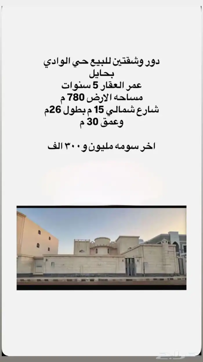 مطلوب رخصة عقارية دور وشقتين للبيع بحي الوادي 0